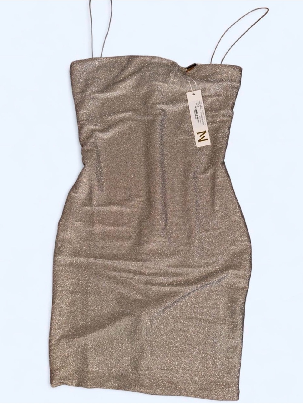 Meshki Mia Metallic Gold Bodycon Slip Dress with Spaghetti Straps